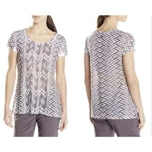 PrAna Danni Short Sleeve Thin T-Shirt Gray‎ White Chevron Design Women’s Size L